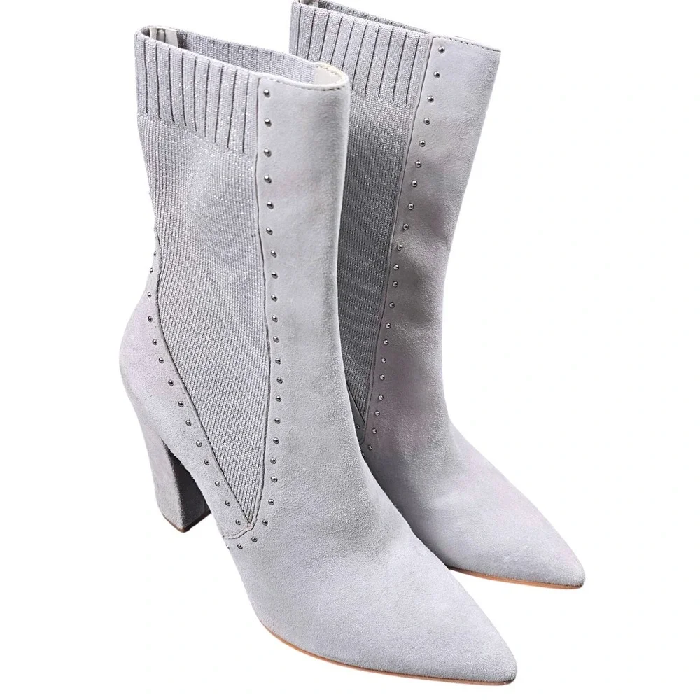 Dolce Vita Studded Boots Suede Womens 9.5 Gray Pointed Toe Chunky Heel‎ 4